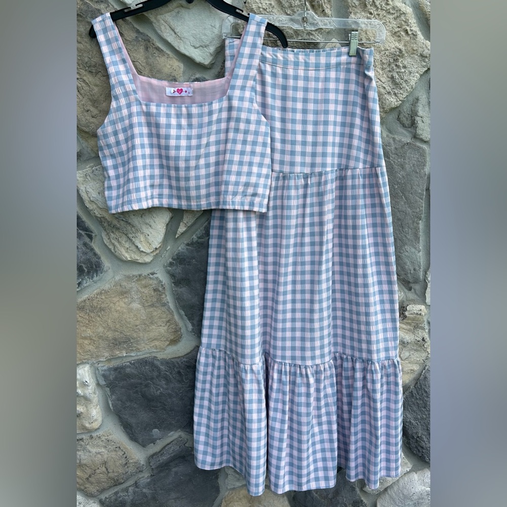 Buddy Love Blue and White Gingham Maxi Skirt